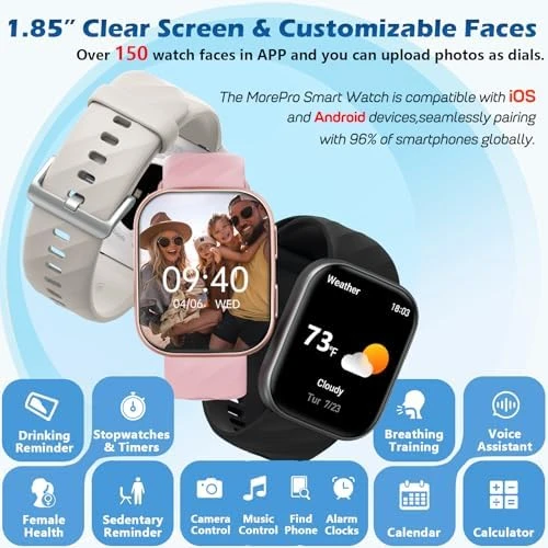 Health Fitness Tracker with Heart Rate, Blood Pressure, Blood Oxygen, Sleep Tracking, 120+ Sports Modes — Fitness Tracker, MorePro