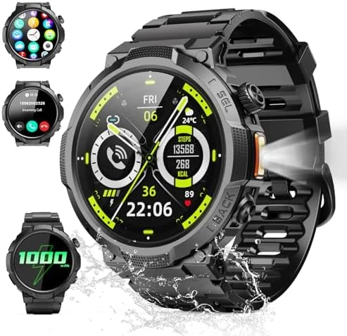 Military Smartwatch with Flashlight and 50-Day Battery — Smart Watch, Soudorv