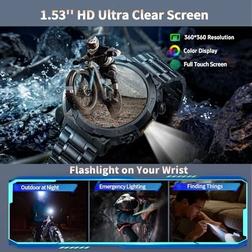 Military Smartwatch with Flashlight and 50-Day Battery — Smart Watch, Soudorv