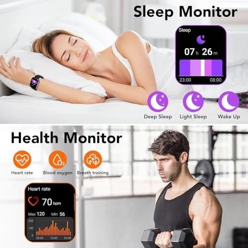 Smart Watch with Answer/Make Calls, Heart Rate/Sleep Monitor, IP68 Waterproof, 115+ Sports Activity Trackers — Fitness Tracker, taopodo
