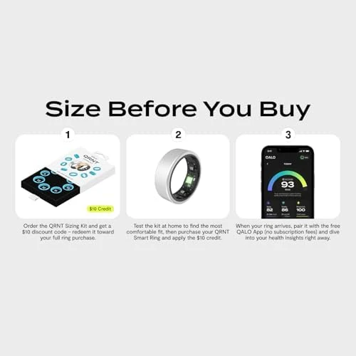 QRNT Smart Ring – Snug Fit – Size Up – Water-Resistant Titanium Fitness Tracker, Tracking for Sleep, Steps, HRV, SpO2 –... — Smart Ring, QALO