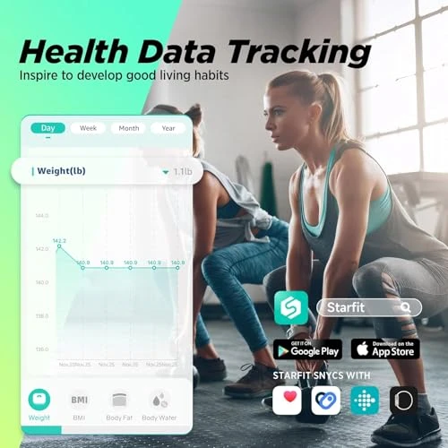 Scale for Body Weight and Fat, BMI Muscle Mass to 28 Body Composition with Voice Prompt — Smart Scale, runstar