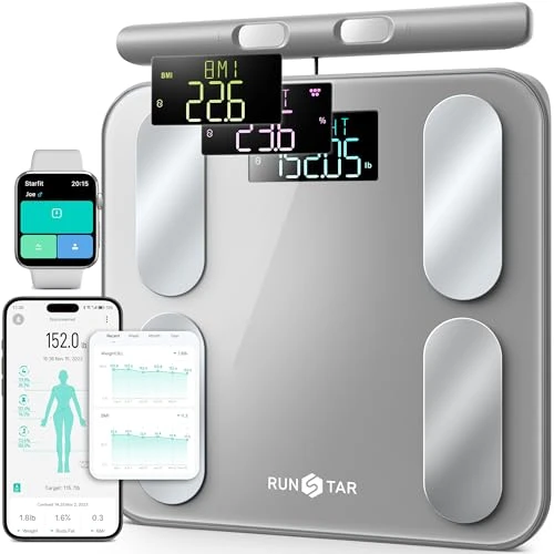 Scale for Body Weight and Fat, BMI Muscle Mass to 28 Body Composition with Voice Prompt — Smart Scale, runstar