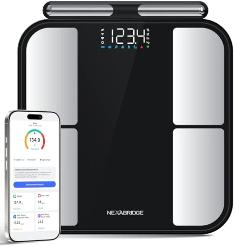 Smart Scale for Body Weight, BMI, Body Fat, Muscle Mass, 3.4" TFT Color Display Digital Bathroom Scale, 25 Body... — Smart Scale, NEXABRIDGE
