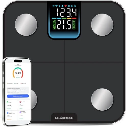 Smart Scale for Body Weight, BMI, Body Fat, Muscle Mass, 3.4" TFT Color Display Digital Bathroom Scale, 25 Body... — Smart Scale, NEXABRIDGE