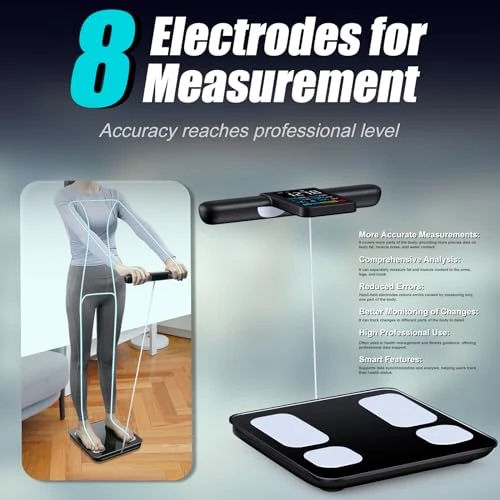8-Electrode Smart Body Fat Scale with Handle, 28 Body Metrics, Segmental Measurements for Arms/Legs/Torso, Large... — Smart Scale, KUAIVO