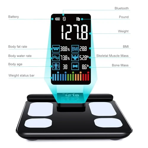 8-Electrode Smart Body Fat Scale with Handle, 28 Body Metrics, Segmental Measurements for Arms/Legs/Torso, Large... — Smart Scale, KUAIVO