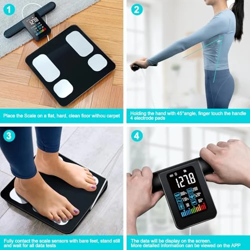 8-Electrode Smart Body Fat Scale with Handle, 28 Body Metrics, Segmental Measurements for Arms/Legs/Torso, Large... — Smart Scale, KUAIVO