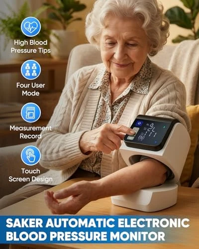 Automatic Blood Pressure Monitor Upper Arm, No-Wrap Auto-Fit Design, Large Display BP Machine with 4 Users 199 Readings... — Blood Pressure Monitor, Saker
