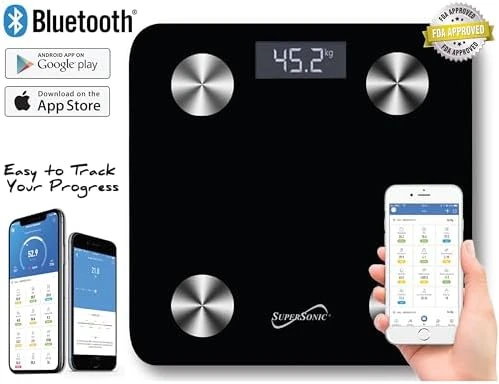 Bluetooth Enabled Fitness Weight Scale Tracker — Smart Scale, Supersonic