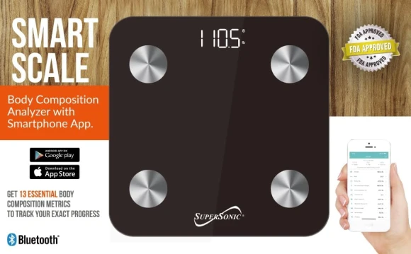 Bluetooth Enabled Fitness Weight Scale Tracker — Smart Scale, Supersonic