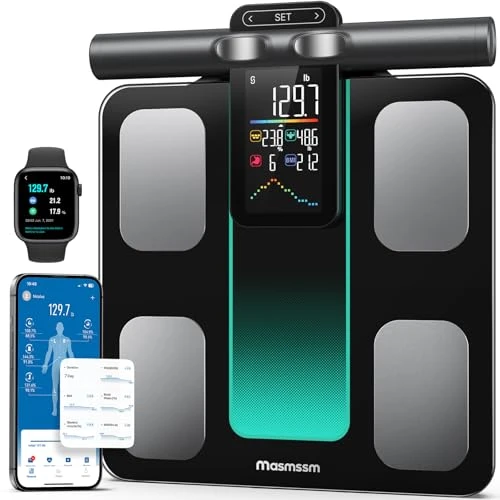 Smart Scale for Body Weight and Fat, 8-Electrode Full-Body Composition Scale with Handle, Dual-Frequency BIA, 28 Body... — Smart Scale, masmssm