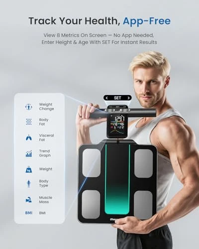 Smart Scale for Body Weight and Fat, 8-Electrode Full-Body Composition Scale with Handle, Dual-Frequency BIA, 28 Body... — Smart Scale, masmssm