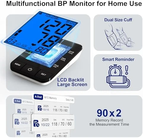 Automatic Upper Arm Blood Pressure Monitor with Dual-Size Cuffs — Blood Pressure Monitor, SDUNW