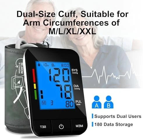 Automatic Upper Arm Blood Pressure Monitor with Dual-Size Cuffs — Blood Pressure Monitor, SDUNW