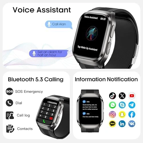 Blood Pressure Smart Watch, 2.06" AMOLED HD Large Screen, Voice Broadcast, Air Pump Air Bag, Bluetooth Call, 24/7 Health... — Blood Pressure Monitor, VOKOWOBO