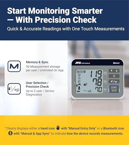 Precision Check BP Monitor with Bluetooth — Blood Pressure Monitor, A&D Medical