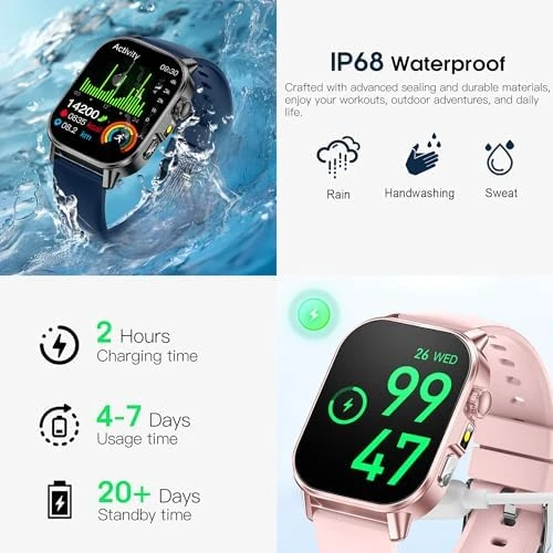 Smart Watch with 2.0" HD Display, Blood Pressure Oxygen Heart Rate Sleep Monitor, 136 Sports Modes, IP68 Waterproof... — Smart Watch, Yowow