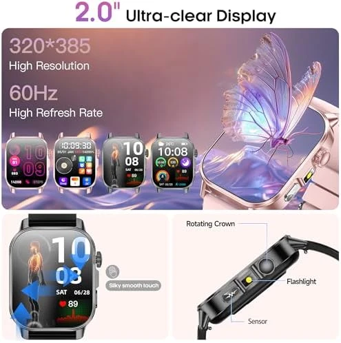 Smart Watch with 2.0" HD Display, Blood Pressure Oxygen Heart Rate Sleep Monitor, 136 Sports Modes, IP68 Waterproof... — Smart Watch, Yowow