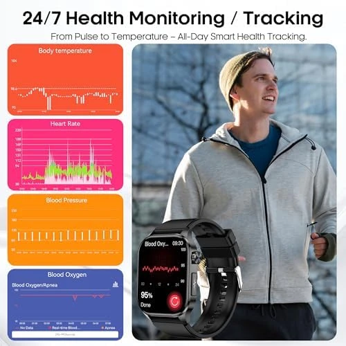 Smart Watch with Bluetooth Calls, Health Monitor & 150+ Sports Modes — Fitness Tracker, VOKOWOBO