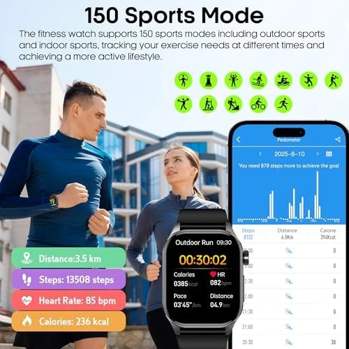 Smart Watch with Bluetooth Calls, Health Monitor & 150+ Sports Modes — Fitness Tracker, VOKOWOBO