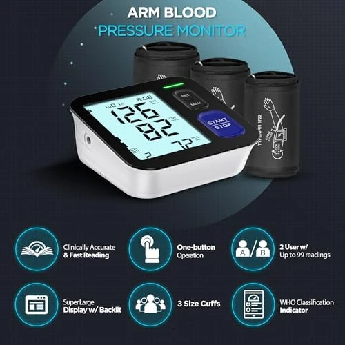 Upper Arm Blood Pressure Monitor with 3 Cuffs — Blood Pressure Monitor, AQESO
