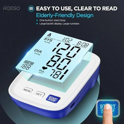 Upper Arm Electronic Blood Pressure Monitor, 9-17 Inches Cuff, Accurate Automatic Digital BP Machine, Large Backlit... — Blood Pressure Monitor, AQESO