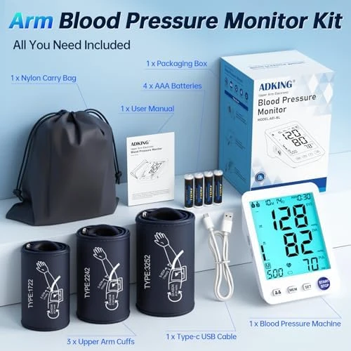 Upper Arm Electronic Blood Pressure Monitor with 3 Size Cuffs — Blood Pressure Monitor, Visit the ADKING Store