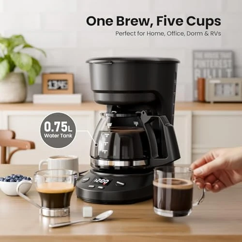 5-Cup Drip Coffee Machine with LED Display — Coffee Maker, Kismile