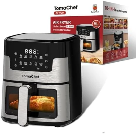 Air Fryer 10-in-1, 5.3QT Compact Oil Free Cooker with Visible Window — Air Fryer, TomaChef
