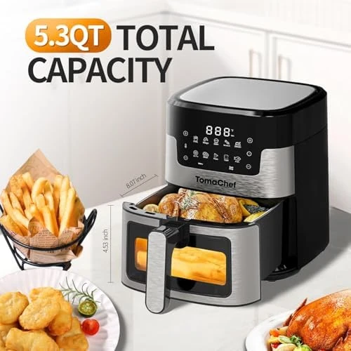 Air Fryer 10-in-1, 5.3QT Compact Oil Free Cooker with Visible Window — Air Fryer, TomaChef