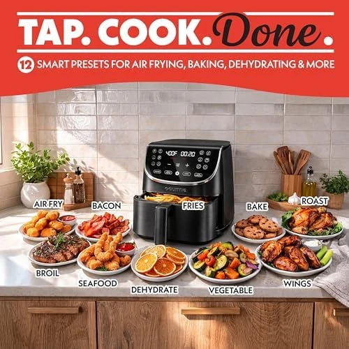 Air Fryer - 7 Qt Large Capacity with LED Display, 12 One-Touch Presets — Air Fryer, Gourmia