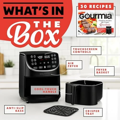 Air Fryer - 7 Qt Large Capacity with LED Display, 12 One-Touch Presets — Air Fryer, Gourmia