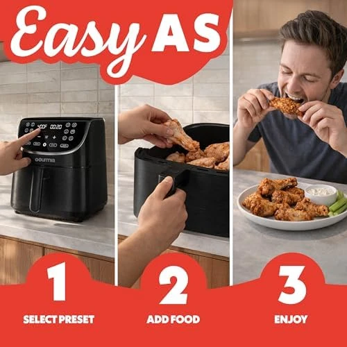 Air Fryer - 7 Qt Large Capacity with LED Display, 12 One-Touch Presets — Air Fryer, Gourmia