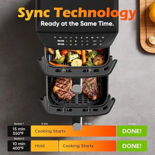 Dual Basket Air Fryer, 12.6QT Family-Size for 10–12 People — Air Fryer, Mirtan