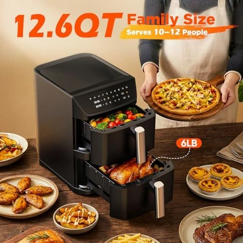 Dual Basket Air Fryer, 12.6QT Family-Size for 10–12 People — Air Fryer, Mirtan