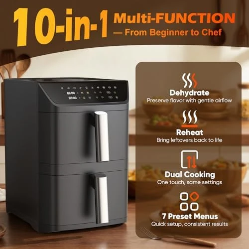 Dual Basket Air Fryer, 12.6QT Family-Size for 10–12 People — Air Fryer, Mirtan