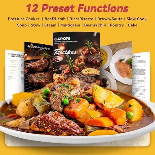 Electric Pressure Cooker 6 Quart Silver, Non-stick Pot, 9-in-1 Instant Pot, 12 Preset Functions with Touchscreen — Multicooker, Carori
