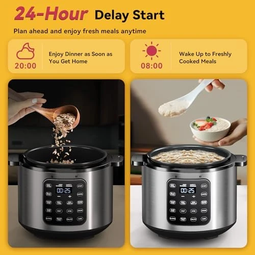 Electric Pressure Cooker 6 Quart Silver, Non-stick Pot, 9-in-1 Instant Pot, 12 Preset Functions with Touchscreen — Multicooker, Carori
