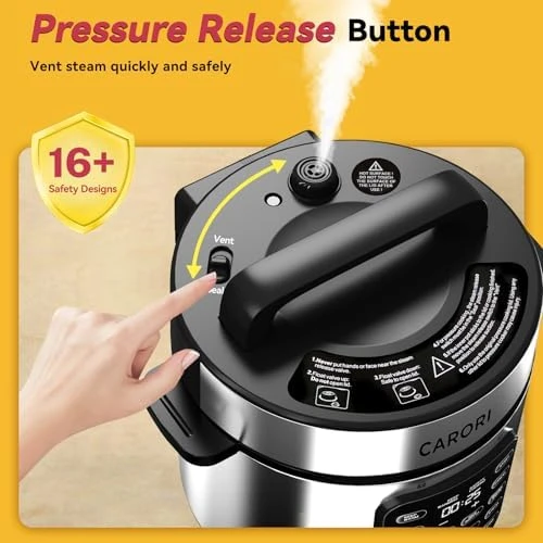 Electric Pressure Cooker 6 Quart Silver, Non-stick Pot, 9-in-1 Instant Pot, 12 Preset Functions with Touchscreen — Multicooker, Carori