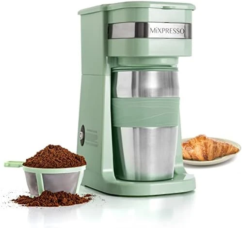 Green Personal Single Serve Coffee Maker with 14oz Travel Mug — Coffee Maker, Mixpresso