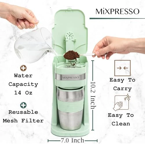 Green Personal Single Serve Coffee Maker with 14oz Travel Mug — Coffee Maker, Mixpresso