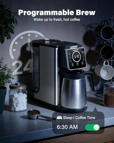 Programmable 5 Cup Drip Coffee Maker with Single Serve & Carafe — Coffee Maker, SHARDOR