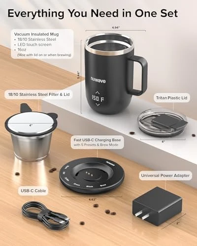 Self-Heating Coffee Mug with Charging Base — Smart Water Bottle, Nuwave