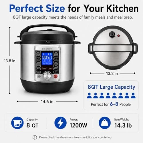 14-in-1 Electric Pressure Cooker 8 Quart — Multicooker, KINGBULL