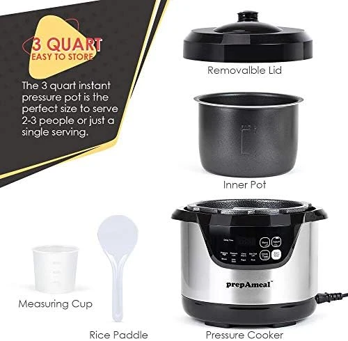 3 Quart Pressure Cooker 8-in-1 Multi Use Programmable — Multicooker, prepAmeal