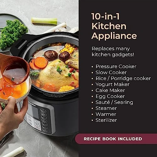6 Quart Pressure Cooker 10 in 1, Cook 2 Dishes at Once — Multicooker, Mueller