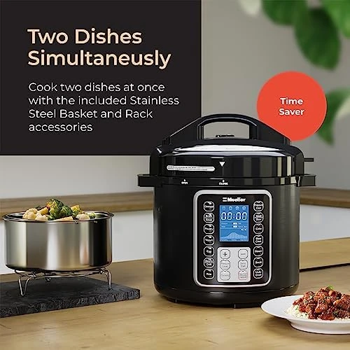 6 Quart Pressure Cooker 10 in 1, Cook 2 Dishes at Once — Multicooker, Mueller