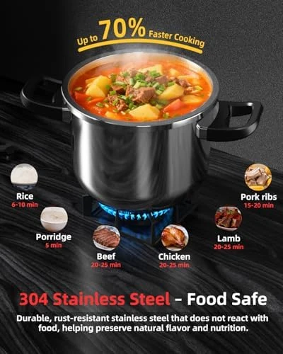 8 Qt Pressure Cooker, 3-in-1 Fast Cooking with One-Hand Locking — Multicooker, Jyxmor