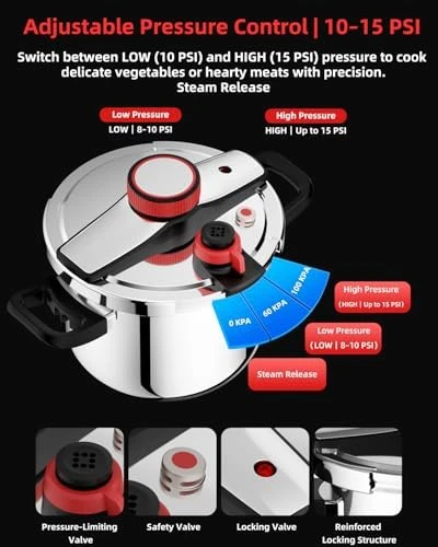 8 Qt Pressure Cooker, 3-in-1 Fast Cooking with One-Hand Locking — Multicooker, Jyxmor